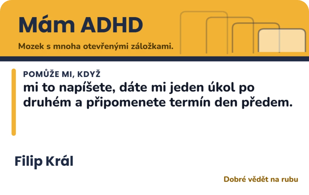 Mám ADHD: praktická karta do peněženky, ukázka karty