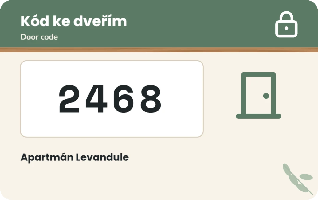 Kód ke dveřím natištěný, ukázka karty