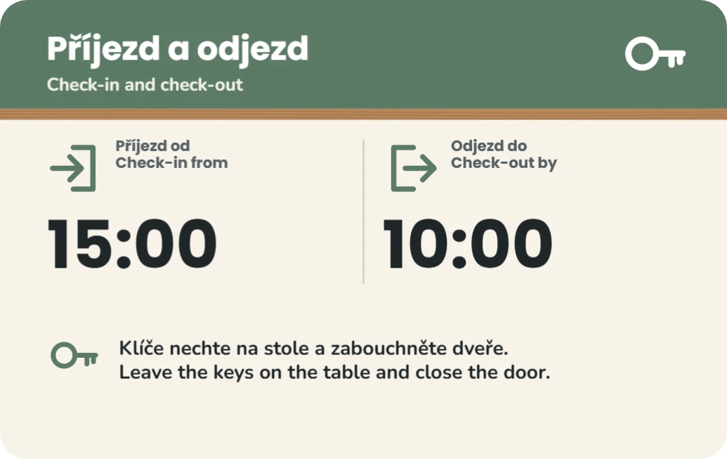 Příjezd a odjezd (check-in, check-out), ukázka karty