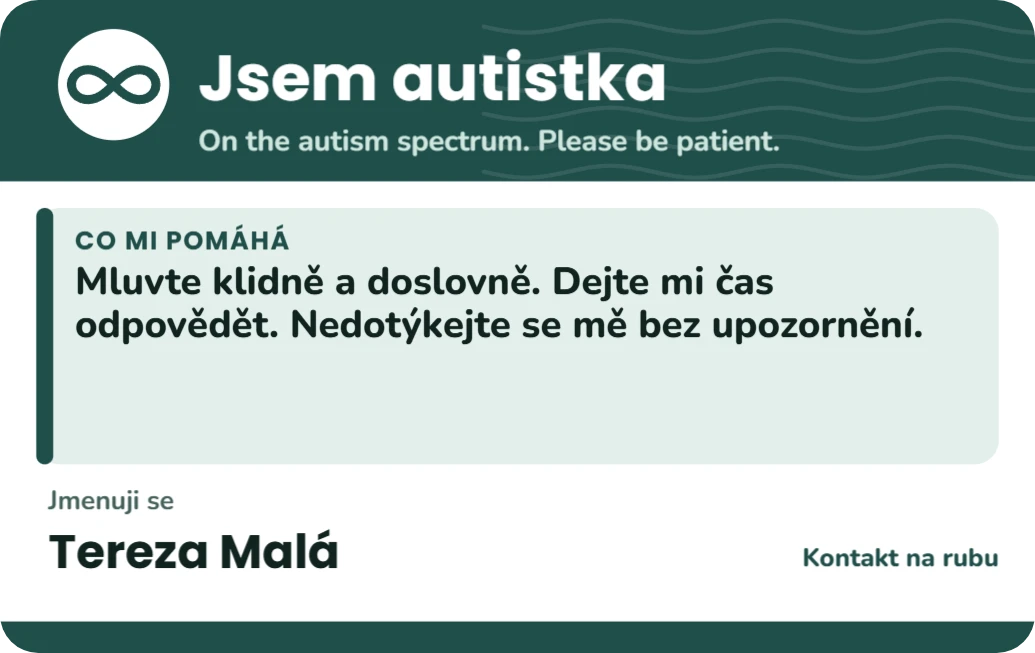 Jsem autista: informační karta do peněženky, ukázka karty