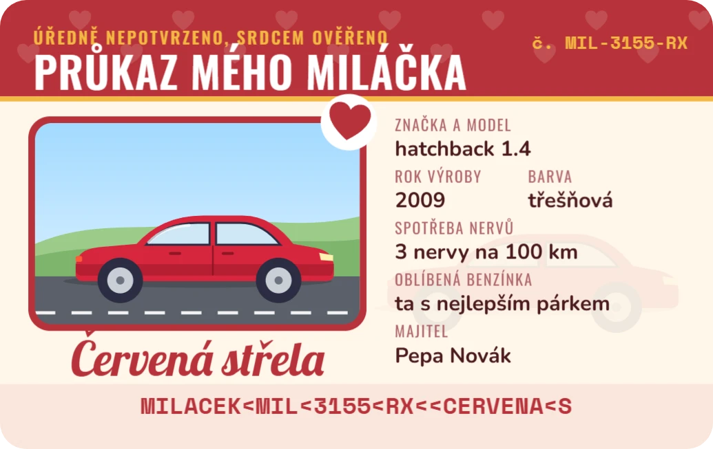 Průkaz mého miláčka, ukázka karty