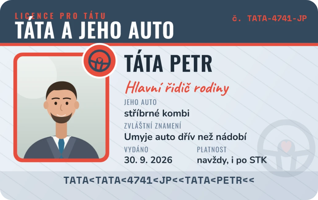 Táta a jeho auto, ukázka karty