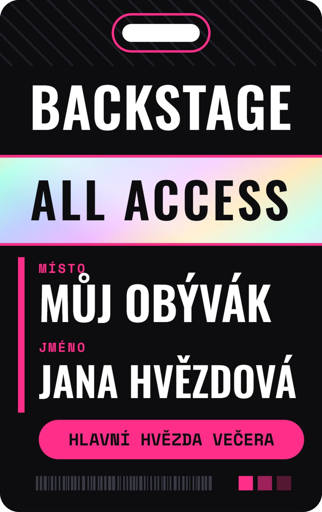 Backstage pass, ukázka karty