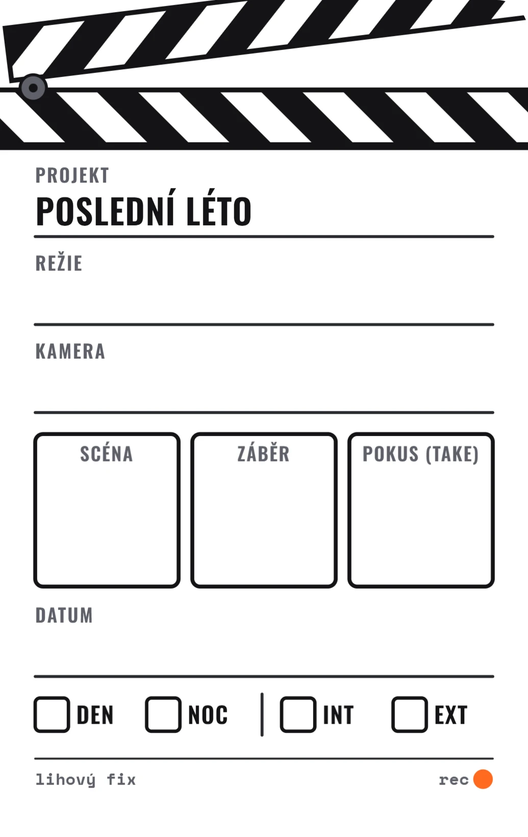 Mini klapka na psaní, ukázka karty