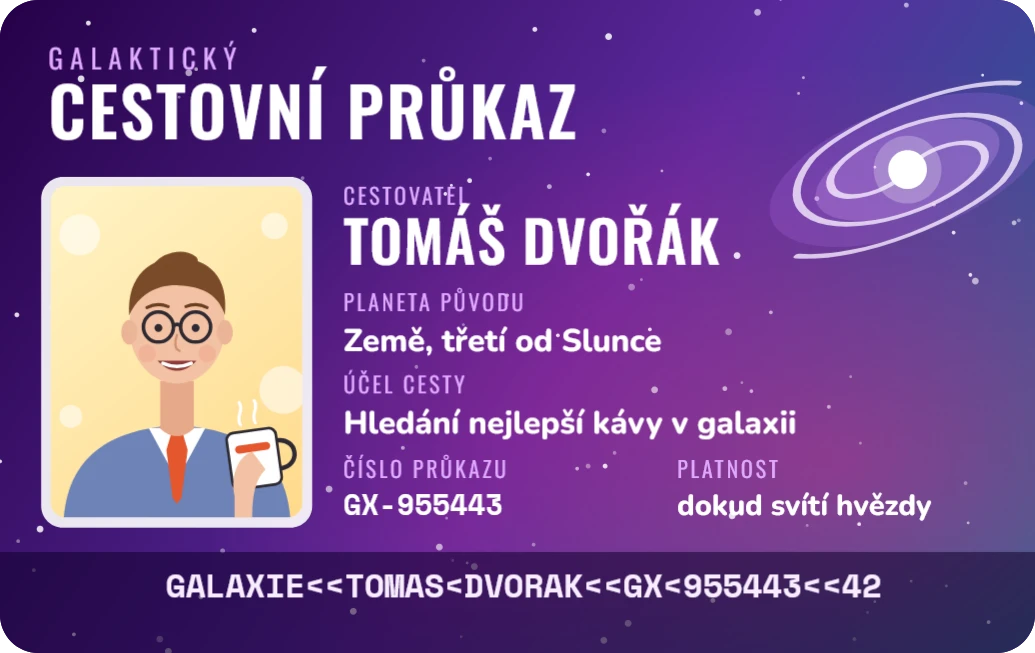 Galaktický cestovní průkaz, ukázka karty