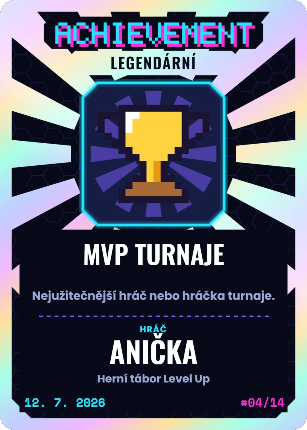Legendární achievement: neon holo, ukázka karty