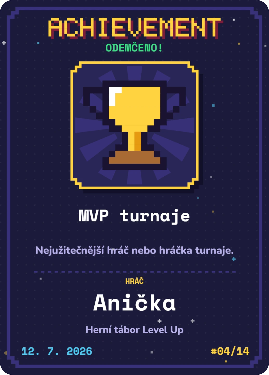 Achievement karta: pixel, ukázka karty