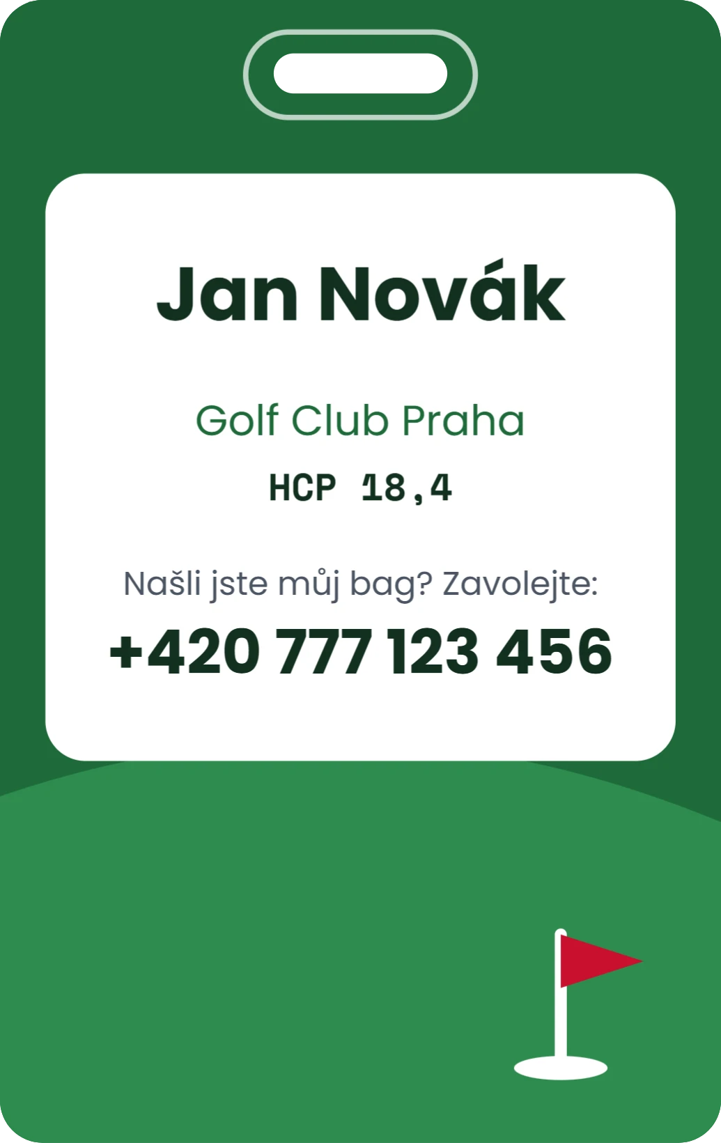 Jmenovka na golfový bag, ukázka karty