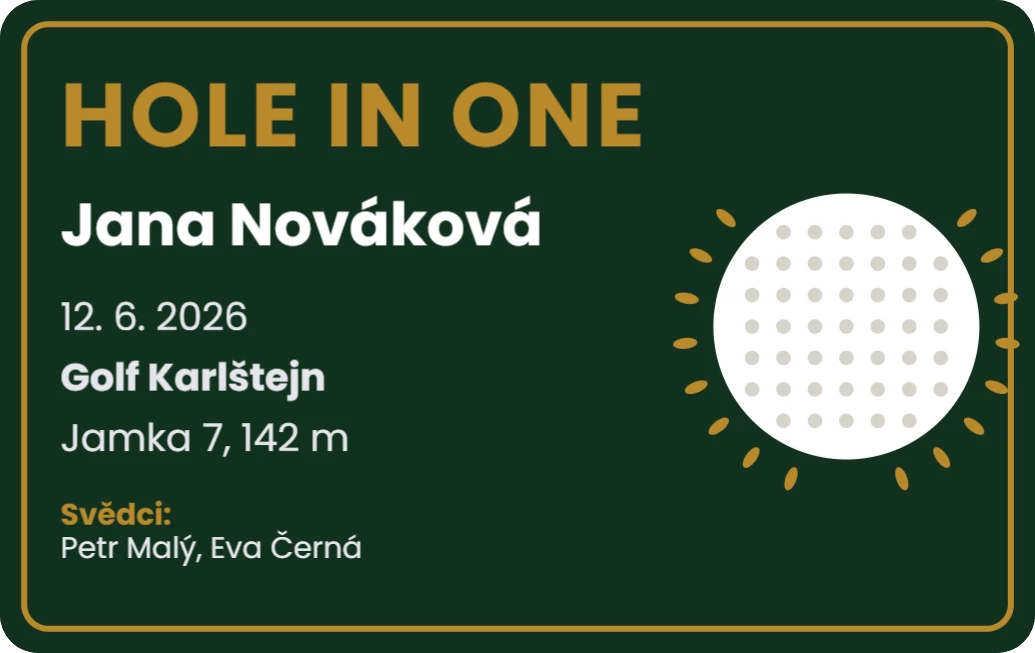 Karta Hole in one, ukázka karty