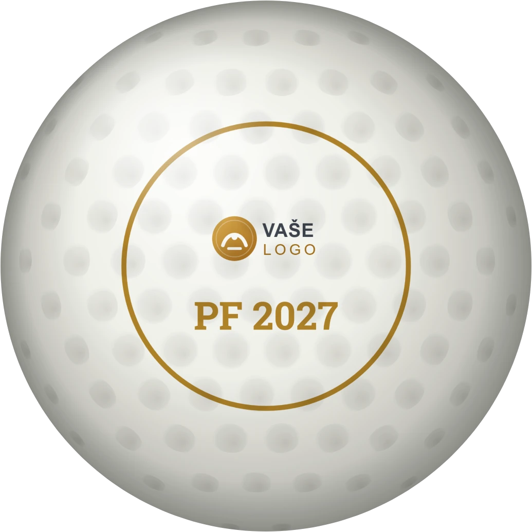 Firemní golfový míček s logem a PF 2027, ukázka karty