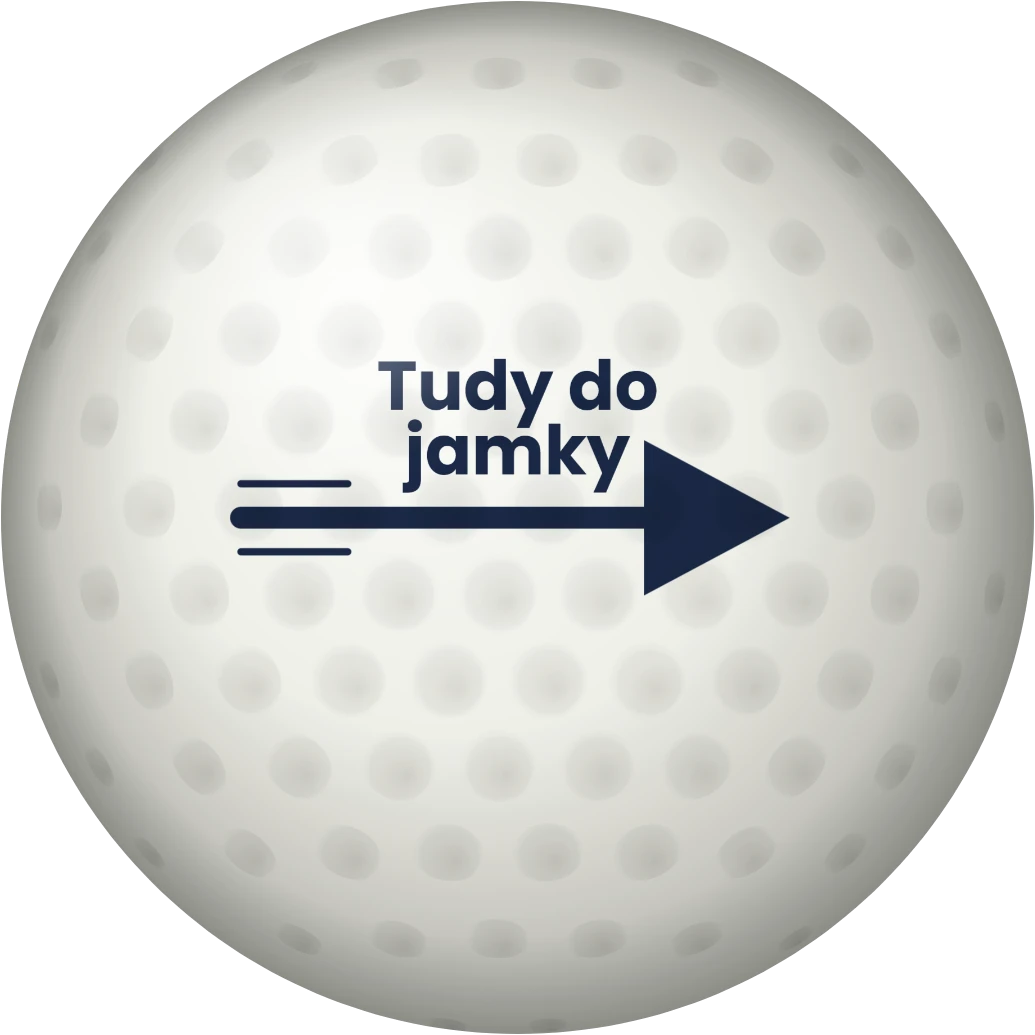 Golfový míček se šipkou Tudy do jamky, ukázka karty