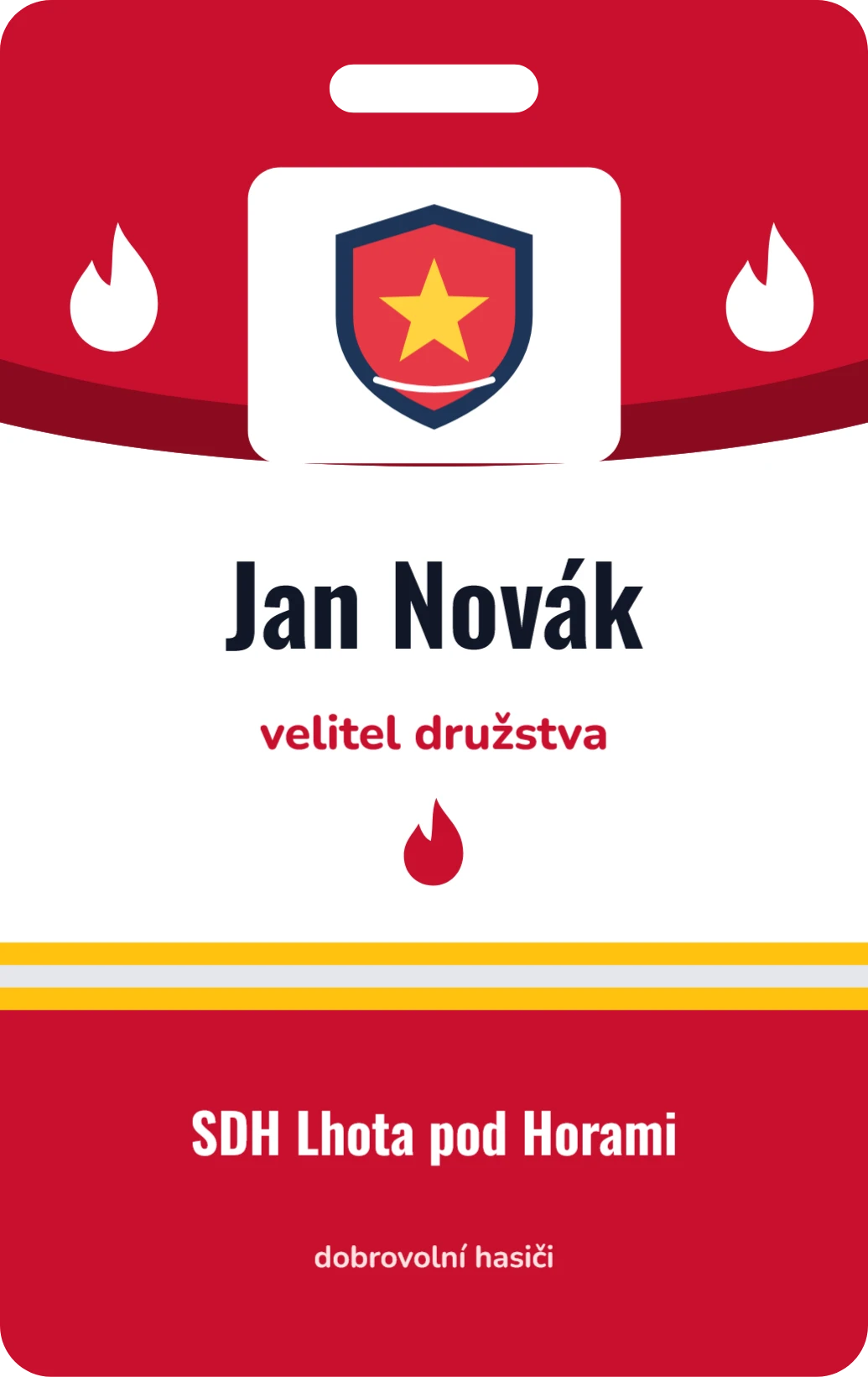 Jmenovka dobrovolného hasiče na krk, ukázka karty