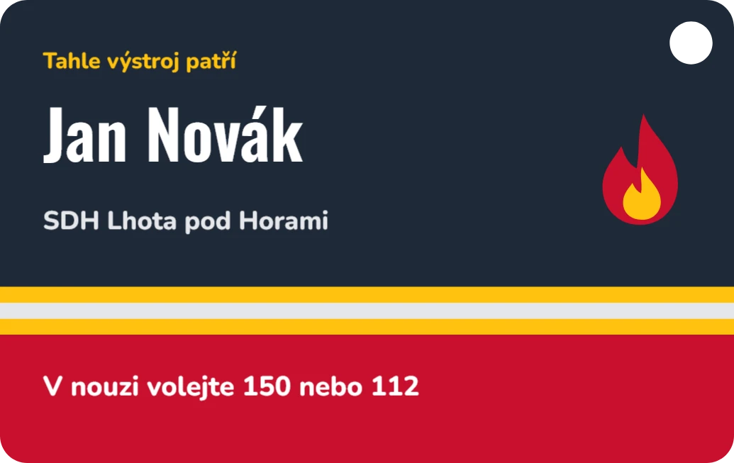Visačka na výstroj a zásahovou tašku, ukázka karty