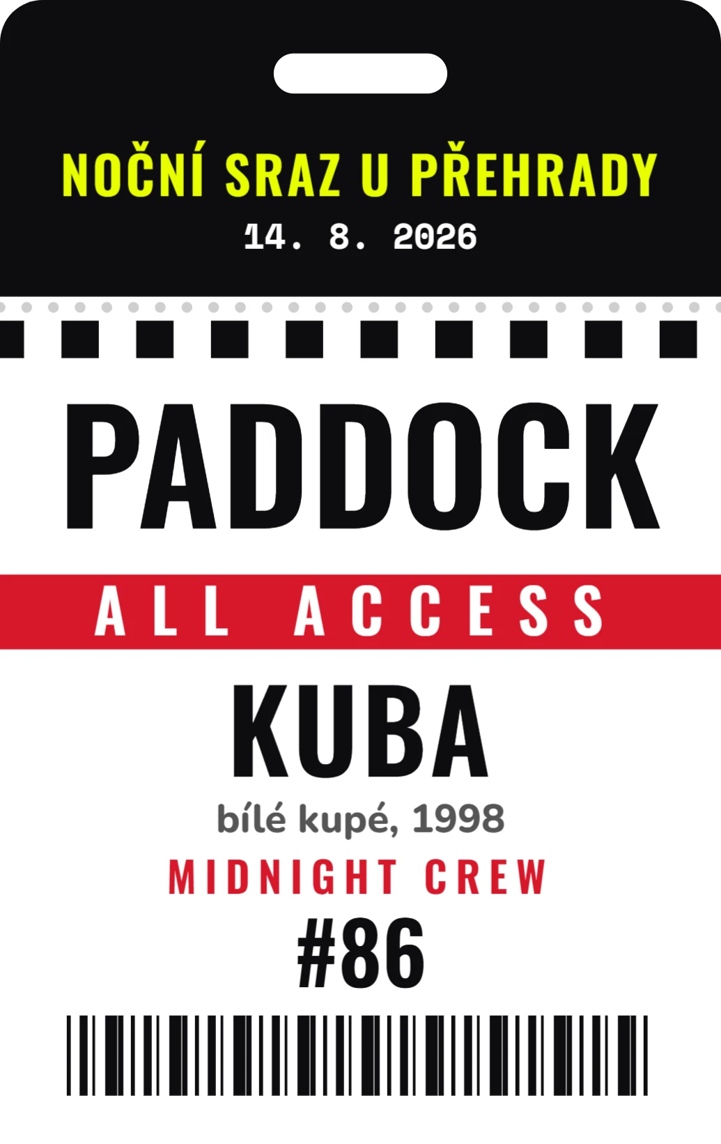 Paddock, ukázka karty