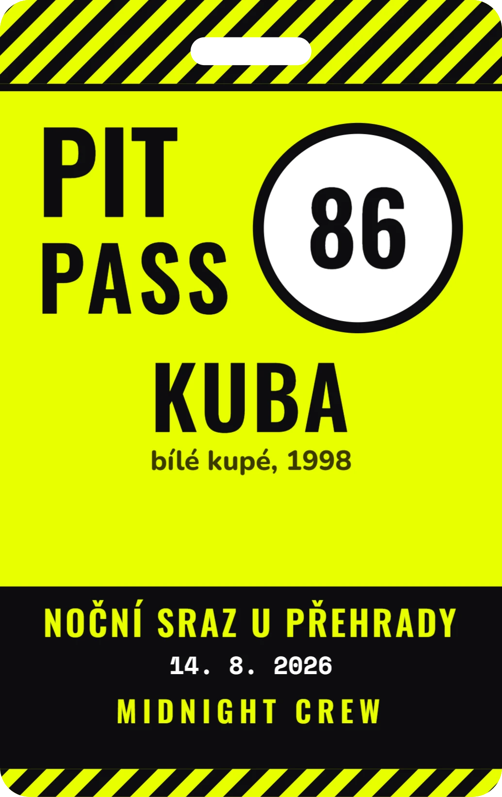 Pit pass, ukázka karty