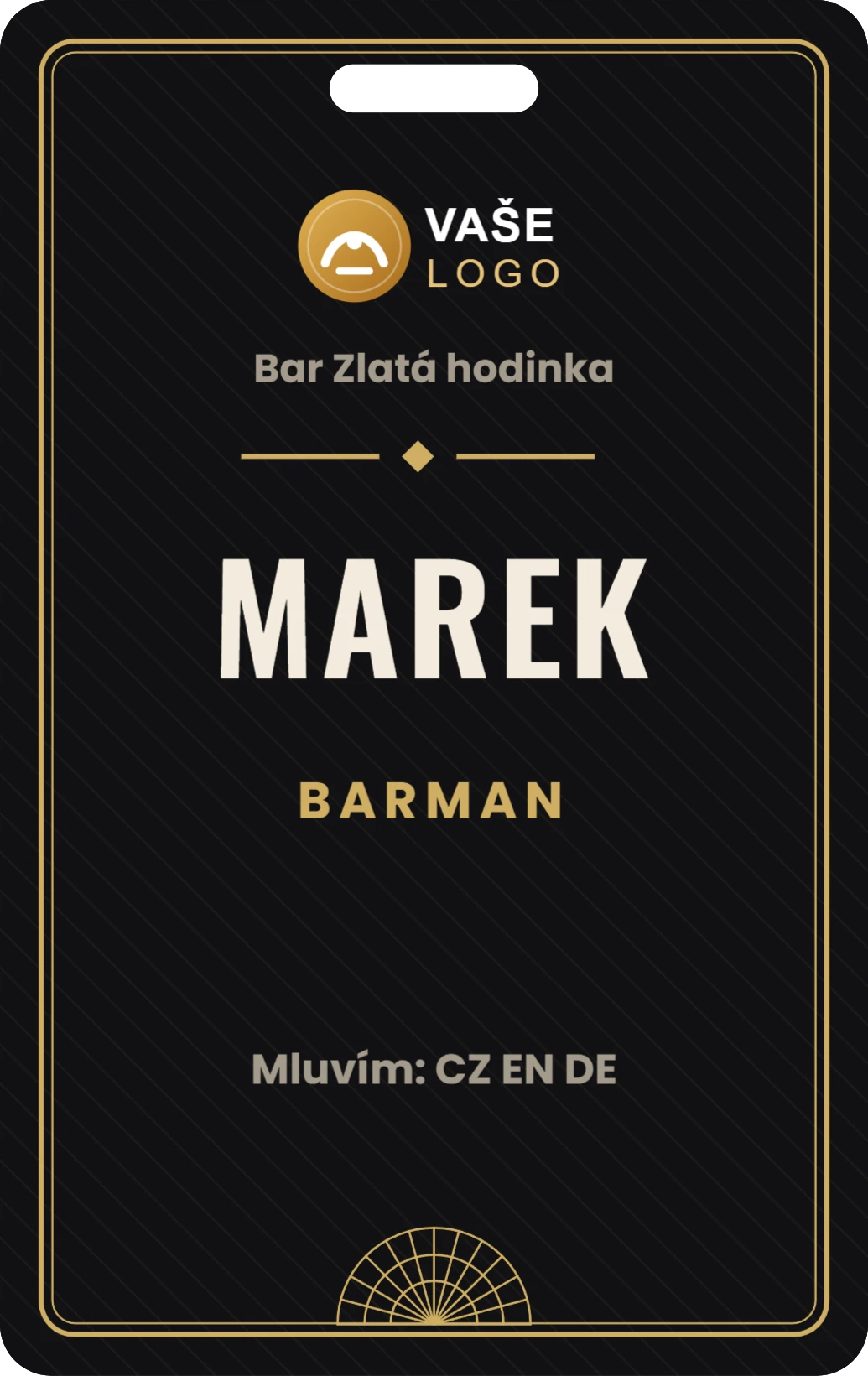 Jmenovka pro personál, řada Bar, ukázka karty