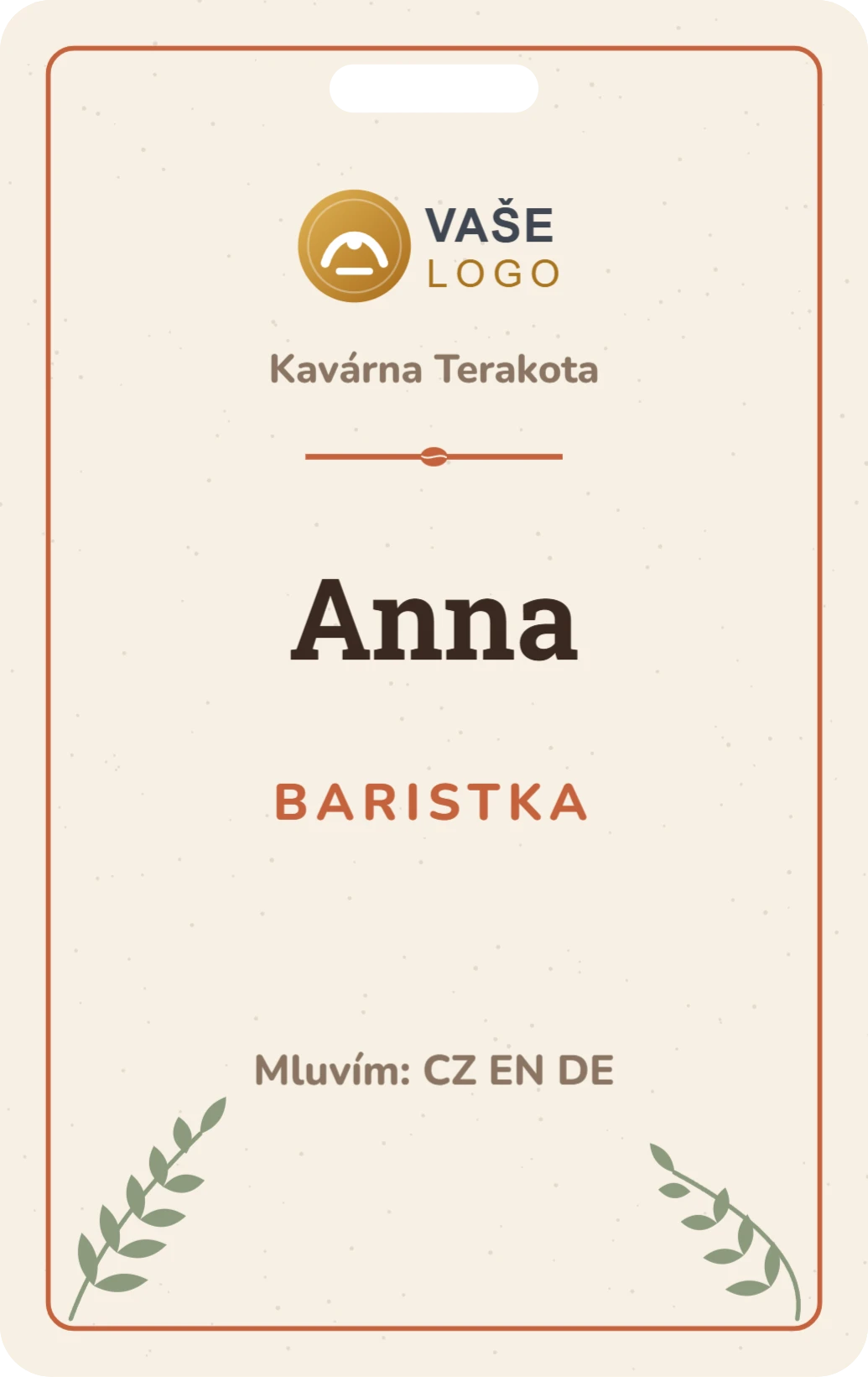 Jmenovka pro personál, řada Kavárna, ukázka karty