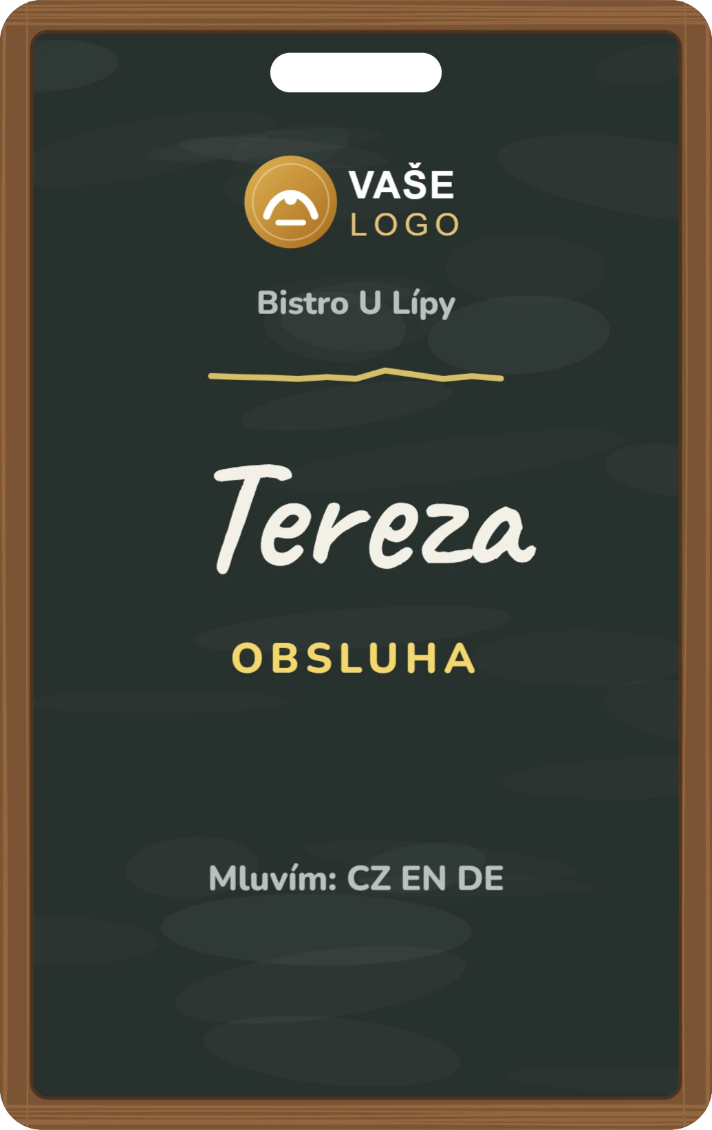 Jmenovka pro personál, řada Tabule, ukázka karty