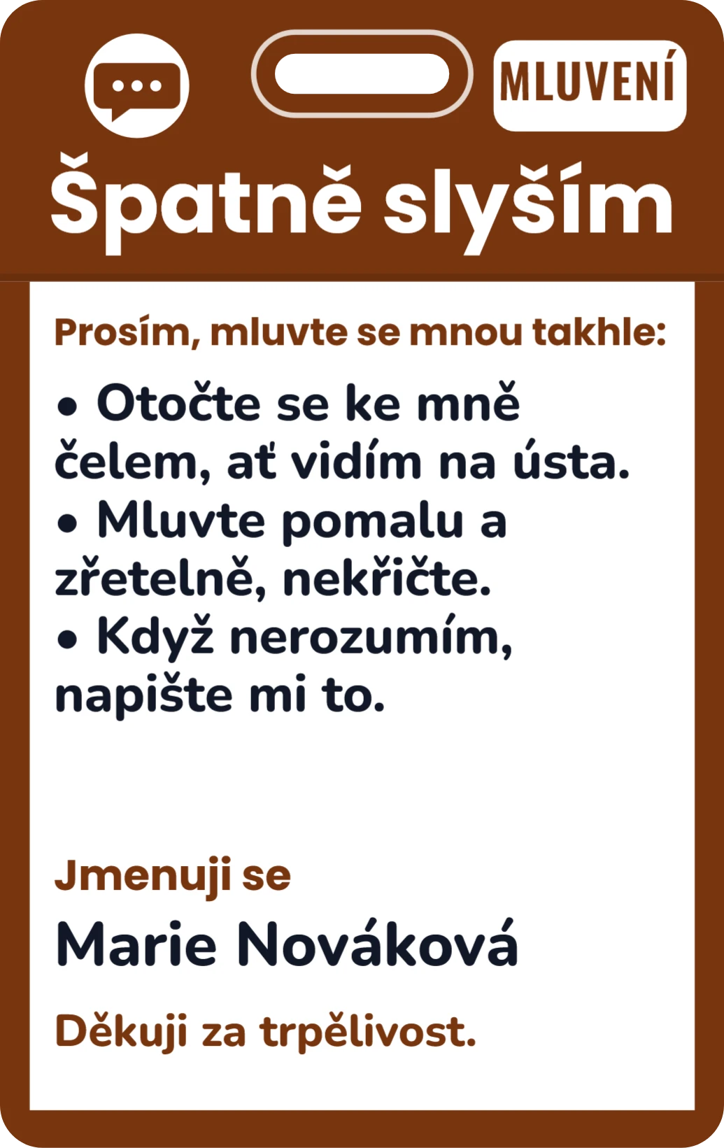 Špatně slyším, špatně vidím: jak se mnou mluvit, ukázka karty