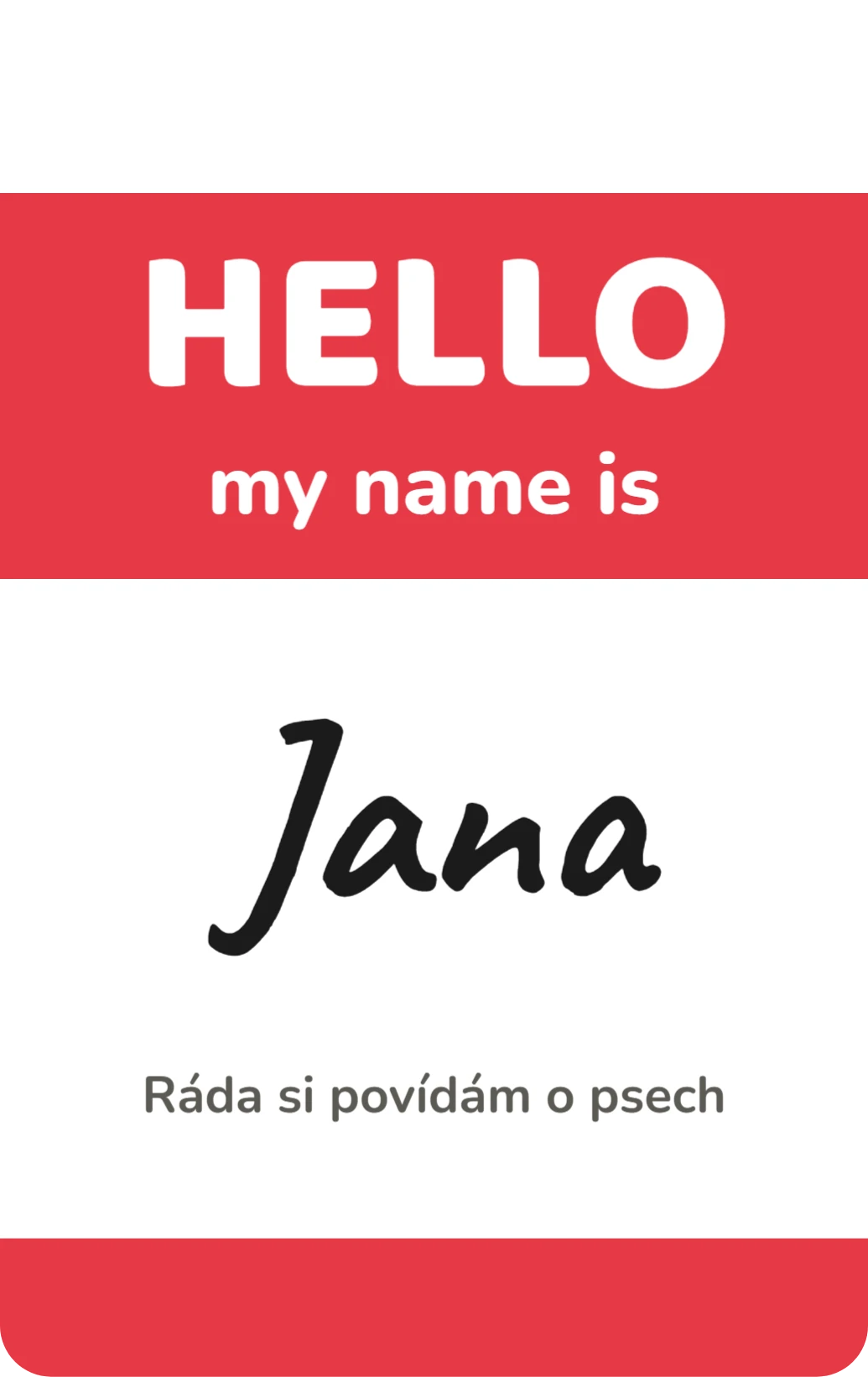 Hello, my name is, ukázka karty