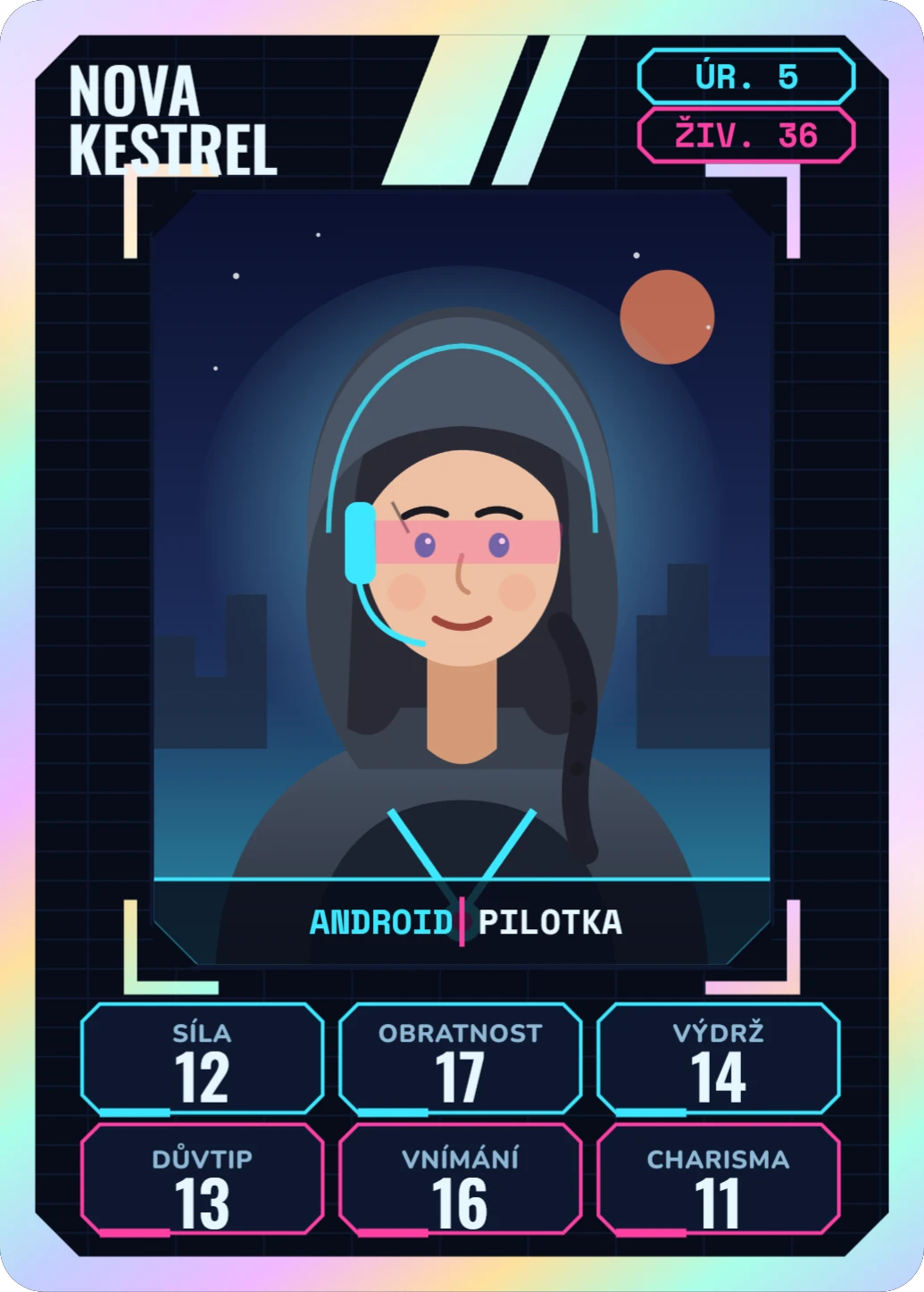 Karta postavy: sci-fi (holo), ukázka karty