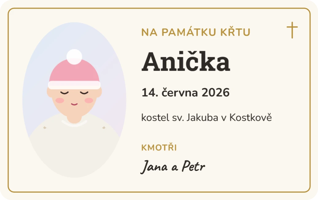 Upomínka na křest s fotkou, ukázka karty
