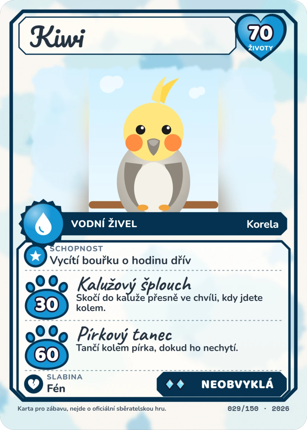 Akvarelová legenda, ukázka karty