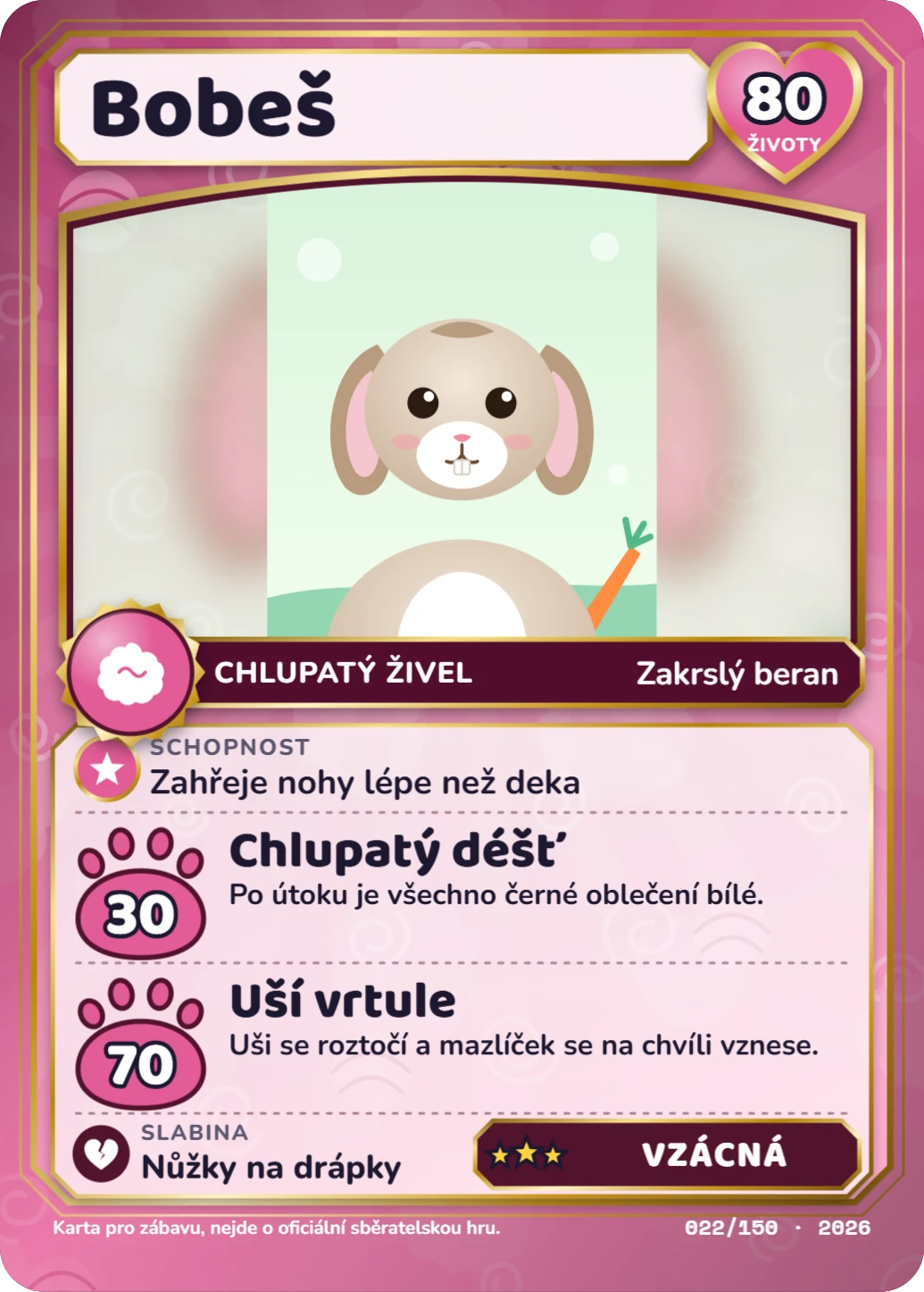 Chlupatá legenda, ukázka karty