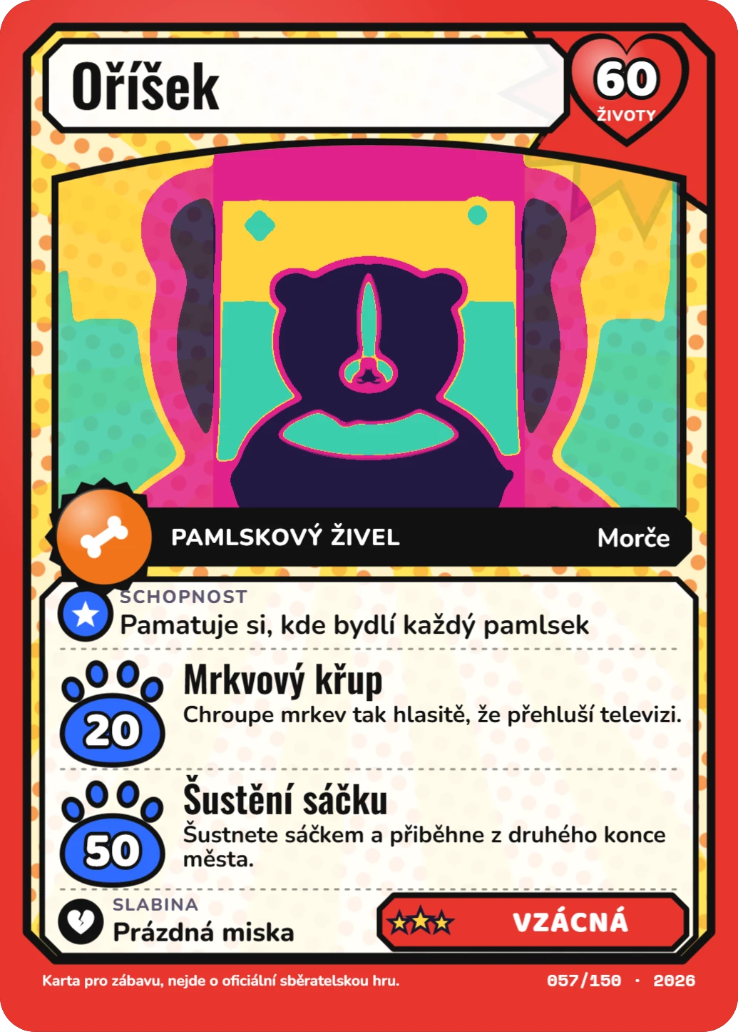 Pop art legenda, ukázka karty