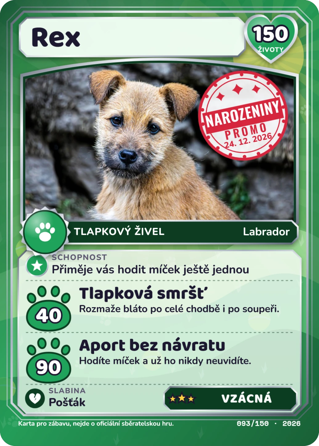 Promo legenda s razítkem, ukázka karty