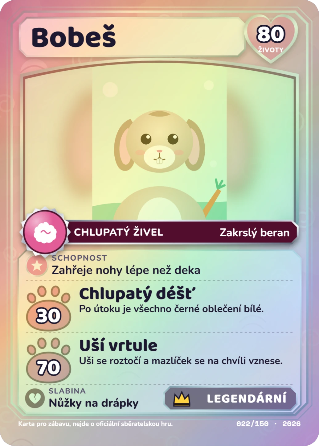 Rainbow legenda, ukázka karty