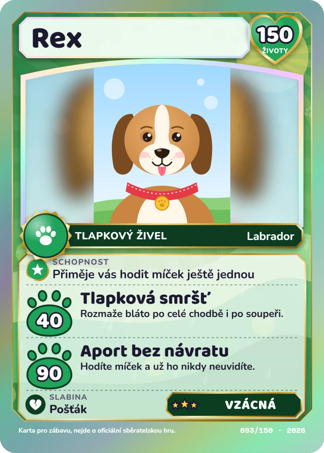 Tlapková legenda (holo), ukázka karty