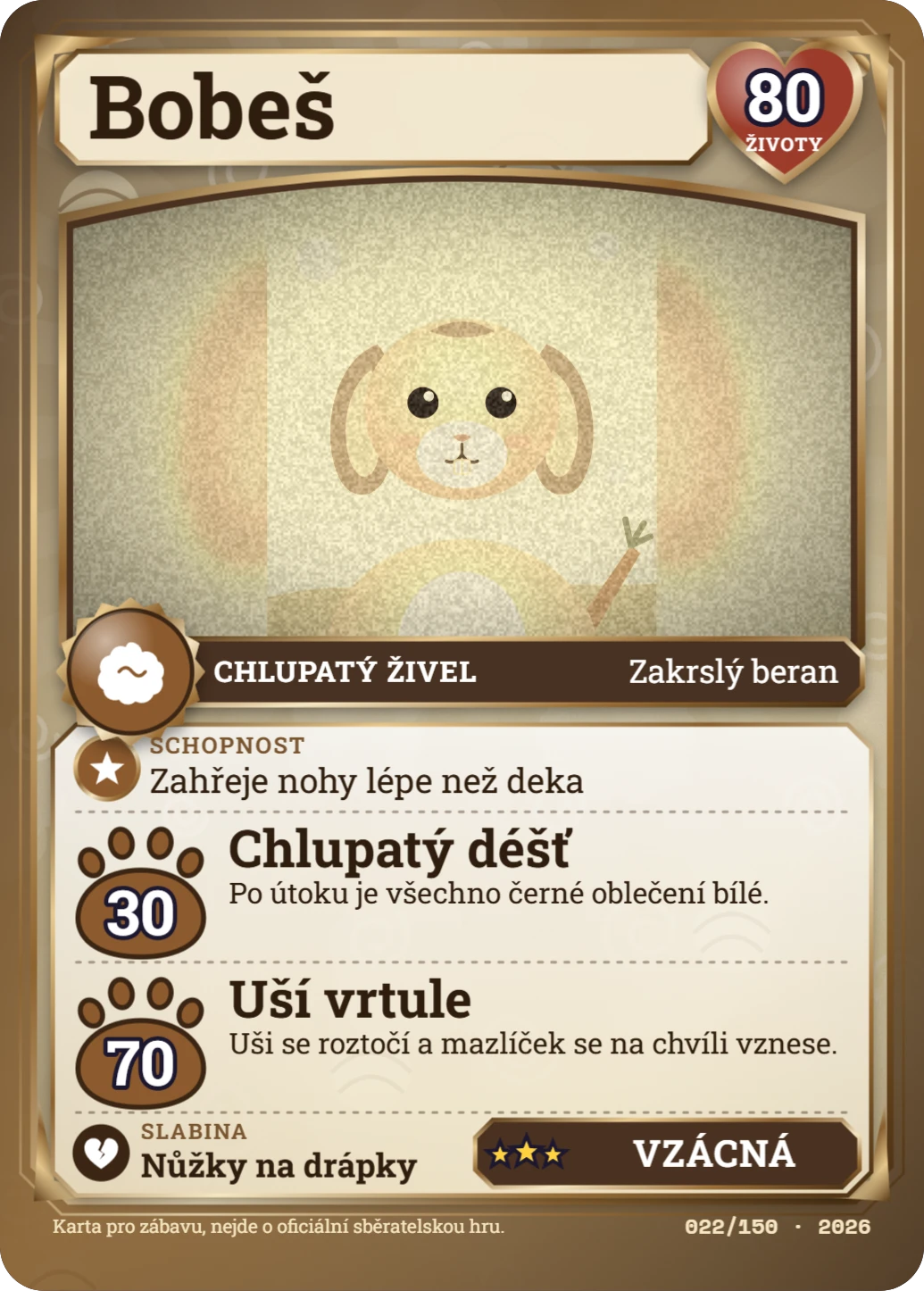 Vintage legenda, ukázka karty