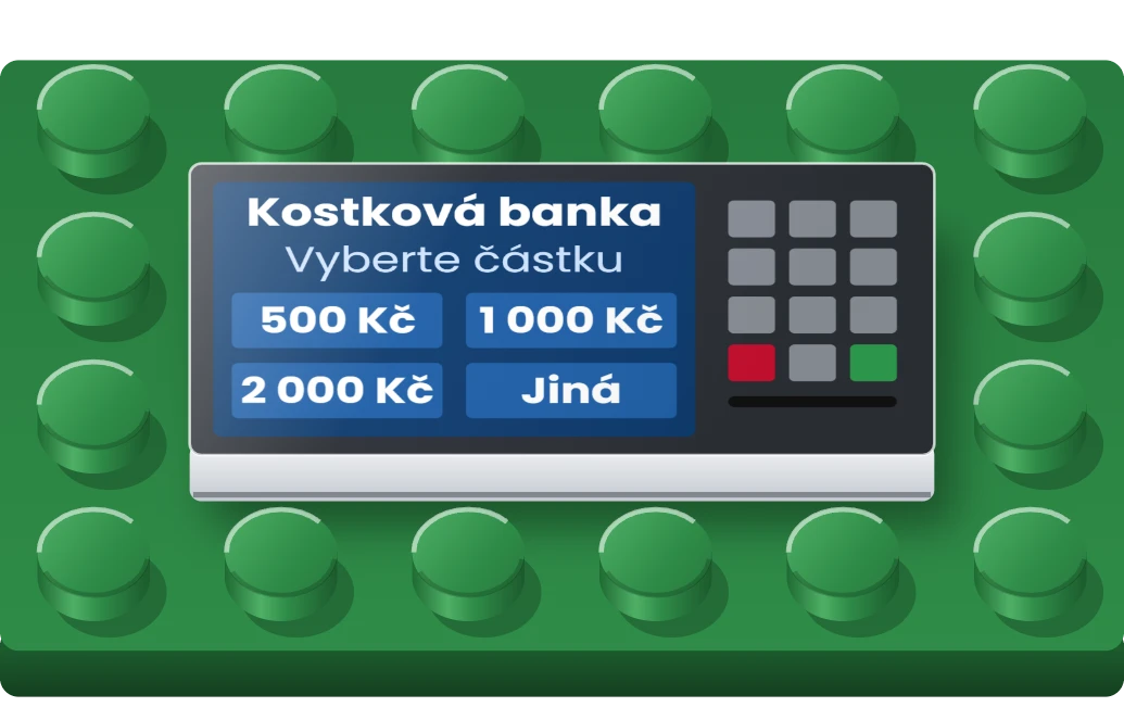 Bankomat na LEGO dlaždici 2 × 4, ukázka karty