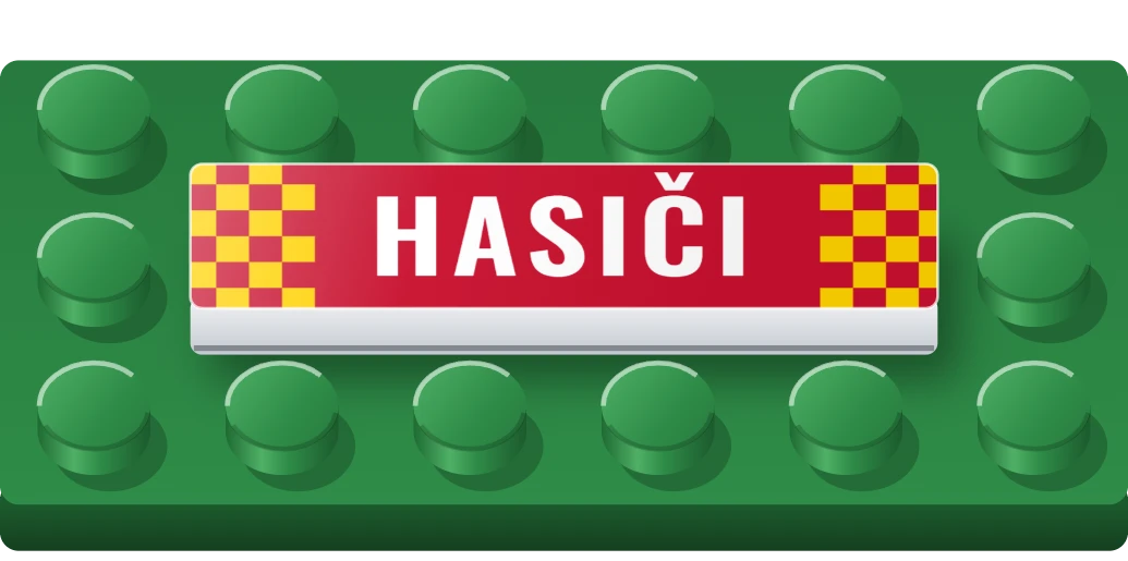 Nápis HASIČI na LEGO dlaždici 1 × 4, ukázka karty