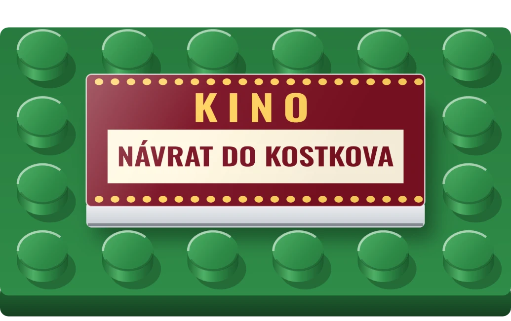 Cedule kina s vaším filmem na LEGO dlaždici 2 × 4, ukázka karty
