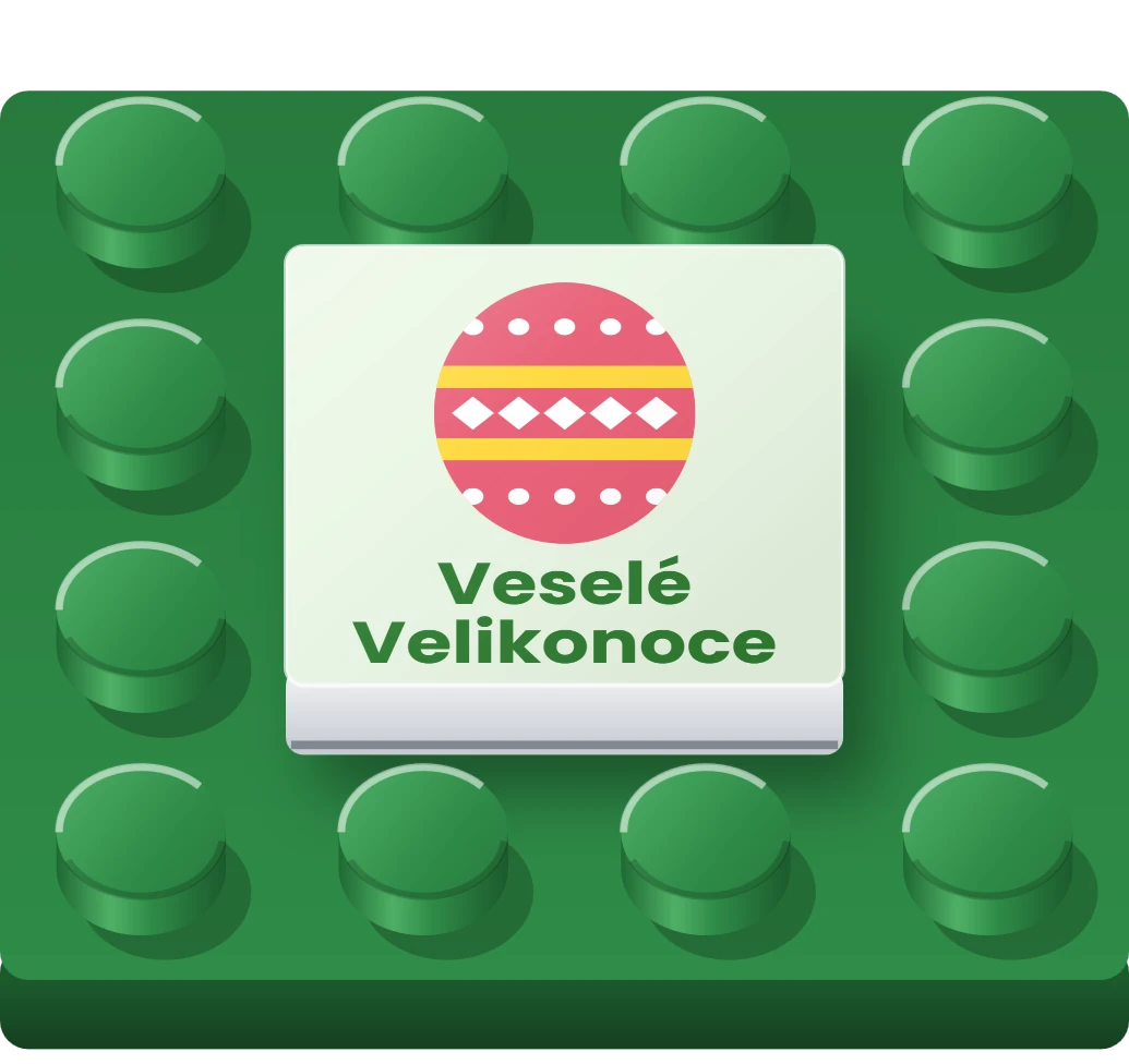 Velikonoční kraslice na LEGO dlaždici 2 × 2, ukázka karty