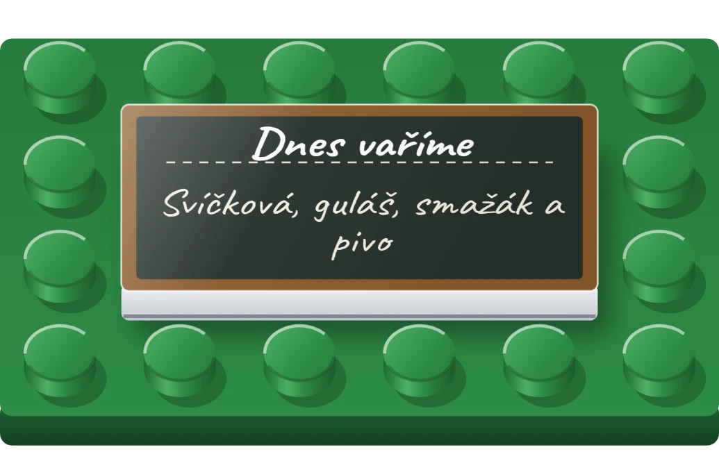 Křídová tabule s menu na LEGO dlaždici 2 × 4, přední strana