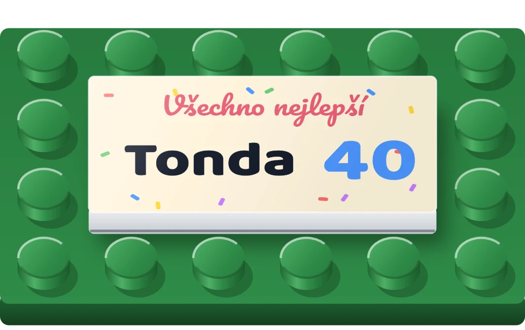 Narozeninová cedulka na LEGO dlaždici 2 × 4, ukázka karty