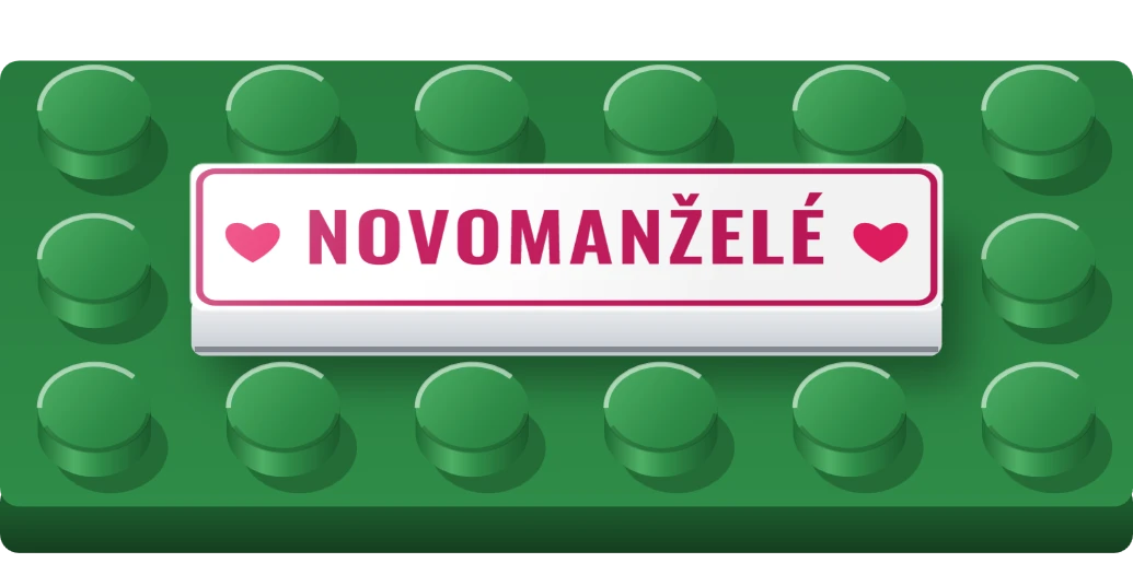 Cedulka Novomanželé na LEGO dlaždici 1 × 4, ukázka karty