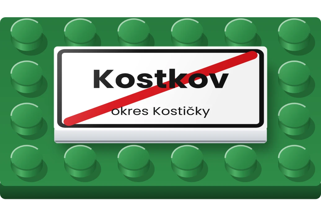 Cedule Konec obce na LEGO dlaždici 2 × 4, ukázka karty