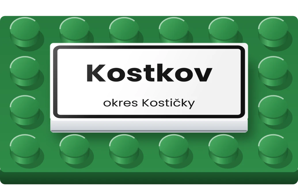 Cedule Začátek obce na LEGO dlaždici 2 × 4, ukázka karty