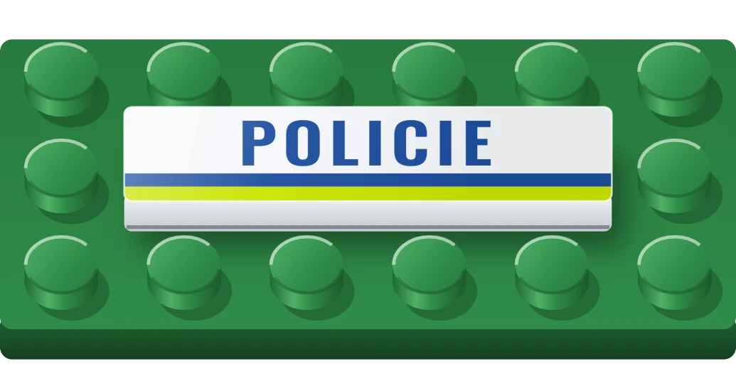 Nápis POLICIE na LEGO dlaždici 1 × 4, ukázka karty