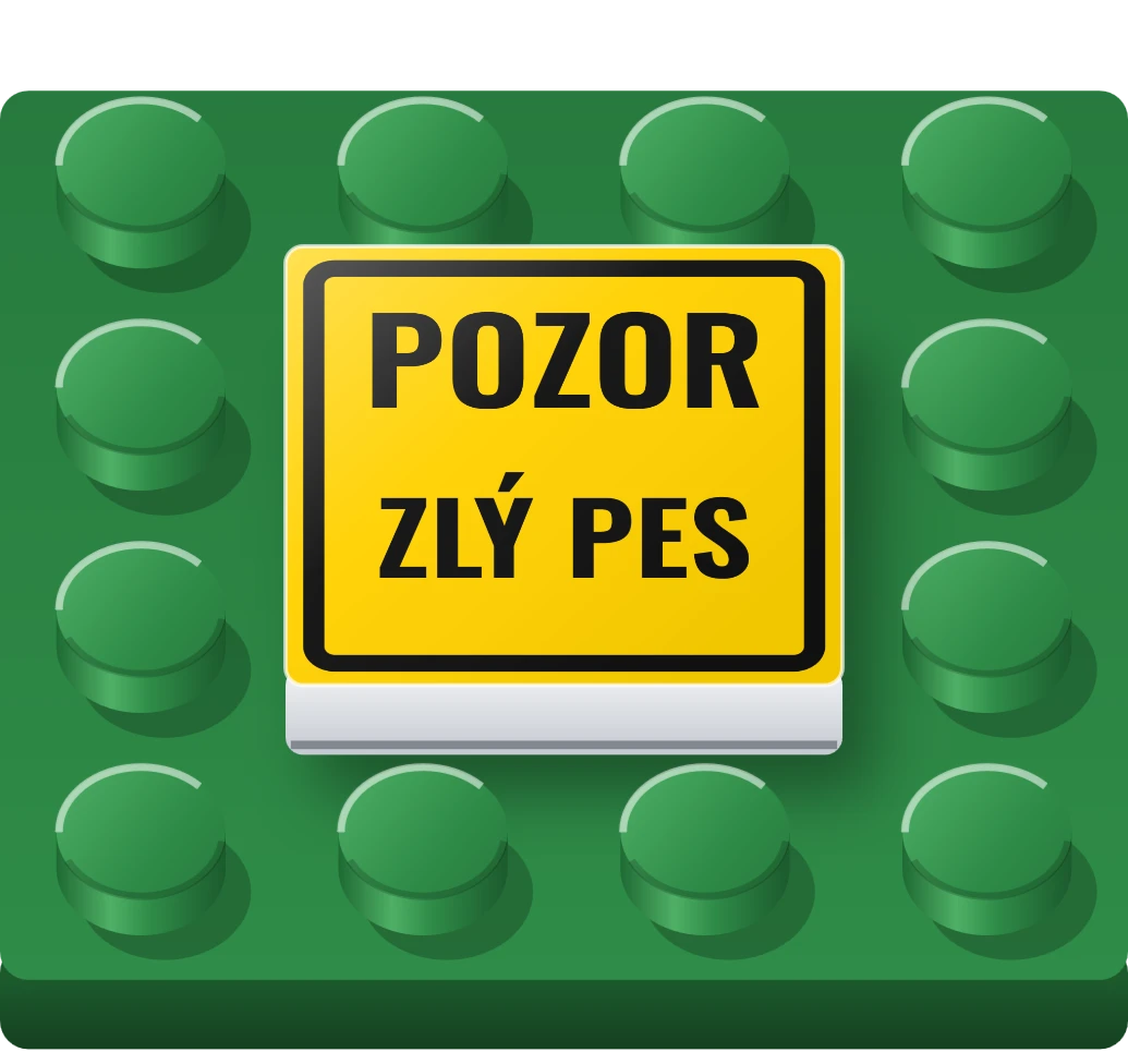 Cedulka POZOR na LEGO dlaždici 2 × 2, ukázka karty