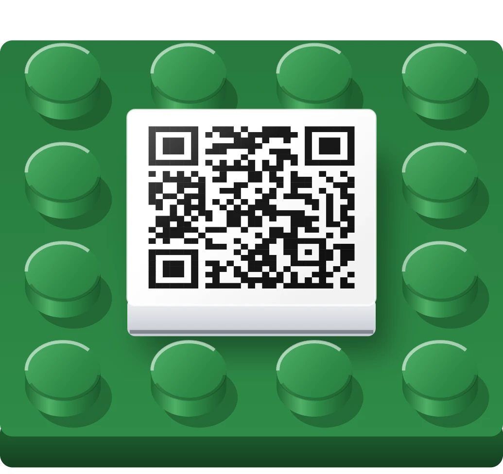 QR kód na LEGO dlaždici 2 × 2, ukázka karty