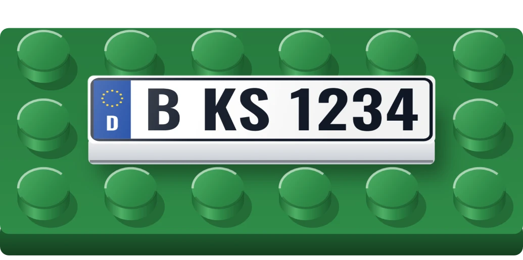 Německá SPZ na LEGO dlaždici 1 × 4, ukázka karty