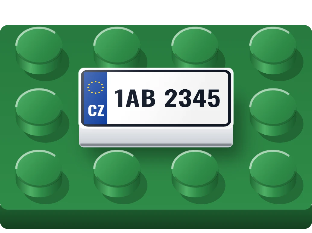 Malá česká SPZ na LEGO dlaždici 1 × 2, ukázka karty