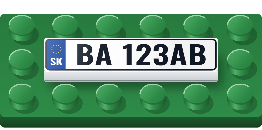 Slovenská ŠPZ na LEGO dlaždici 1 × 4, ukázka karty