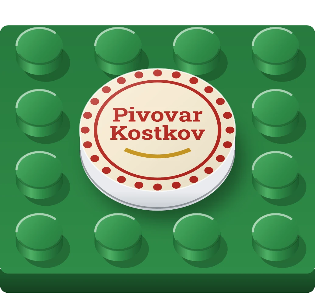 Pivní tácek na kulaté LEGO dlaždici 2 × 2, ukázka karty