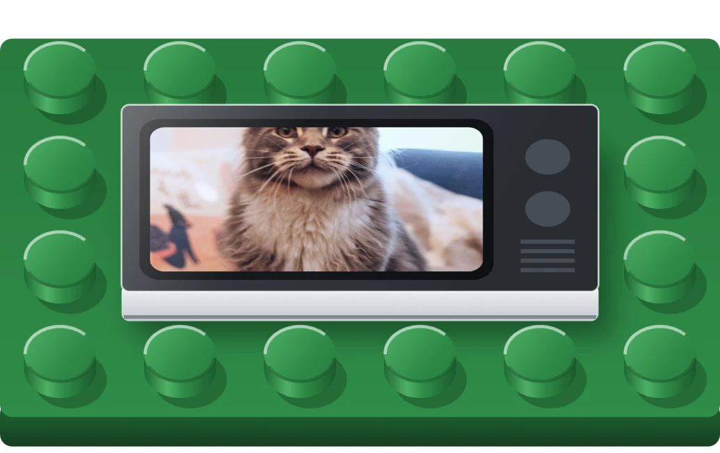 Televize s vaší fotkou na LEGO dlaždici 2 × 4, přední strana